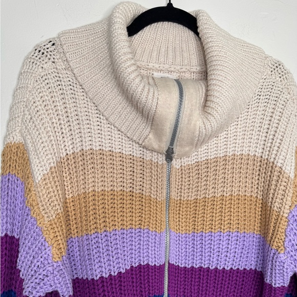 Aerie womens M chucky knit crop double zipper stripes cardigan boho - Picture 4 of 7